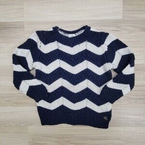 CARREMENT BEAU Girls Blue White Chevron Stripe Knit Sweater Size 6